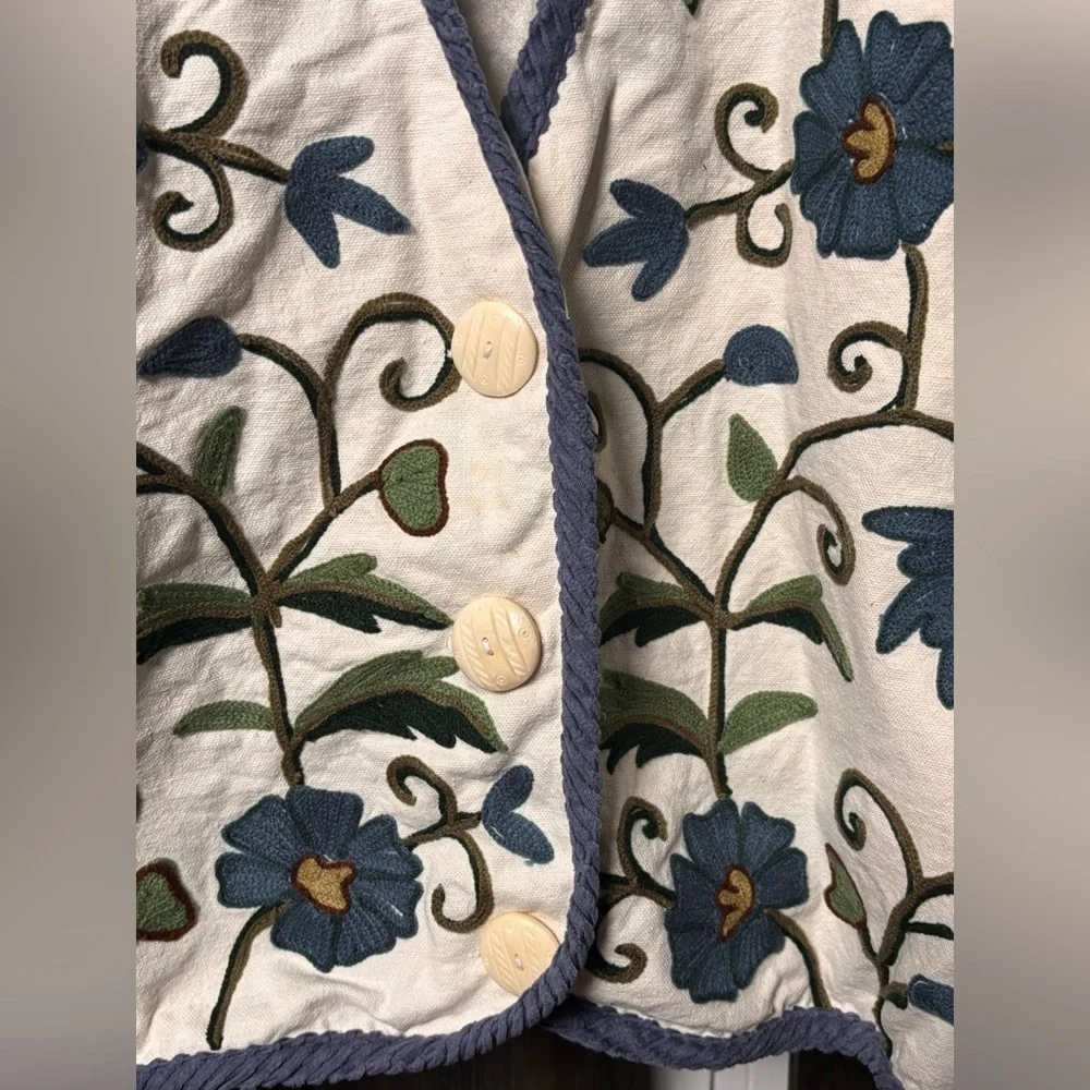 Paul Harris Design Floral Embroidered Jacket | Boho Cottagecore | Size S